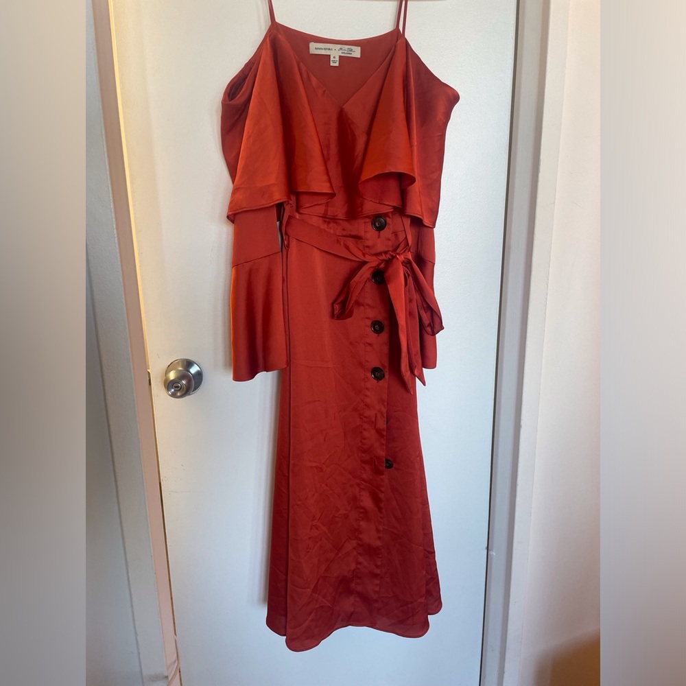 Olivia Palermo for Banana Republic Satin Ruffle midi dress